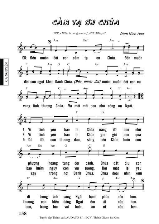 Sheet nhạc PDF bài Cảm Tạ ơn Chúa