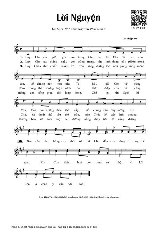 Sheet nhạc PDF bài Lời Nguyện - La Thập Tự