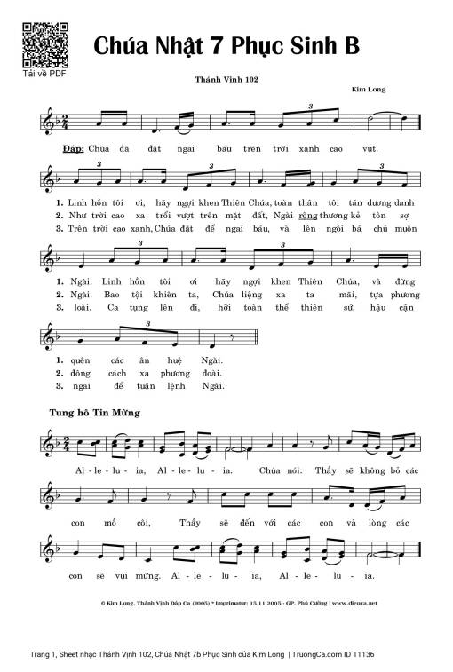 Thánh Vịnh 102, Chúa Nhật 7b Phục Sinh