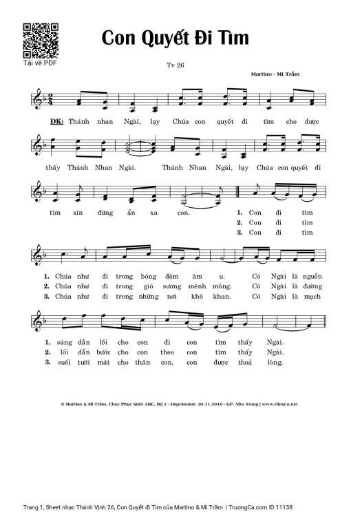 Sheet nhạc PDF bài Thánh Vịnh 26, Con Quyết đi Tìm