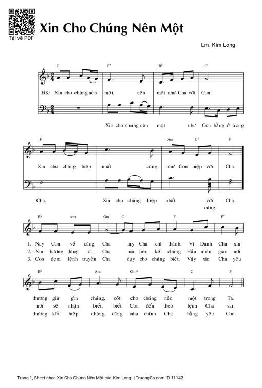 Sheet nhạc PDF bài Xin Cho Chúng Nên Một