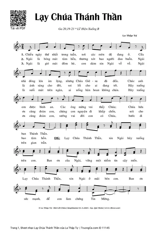 Sheet nhạc PDF bài Lạy Chúa Thánh Thần