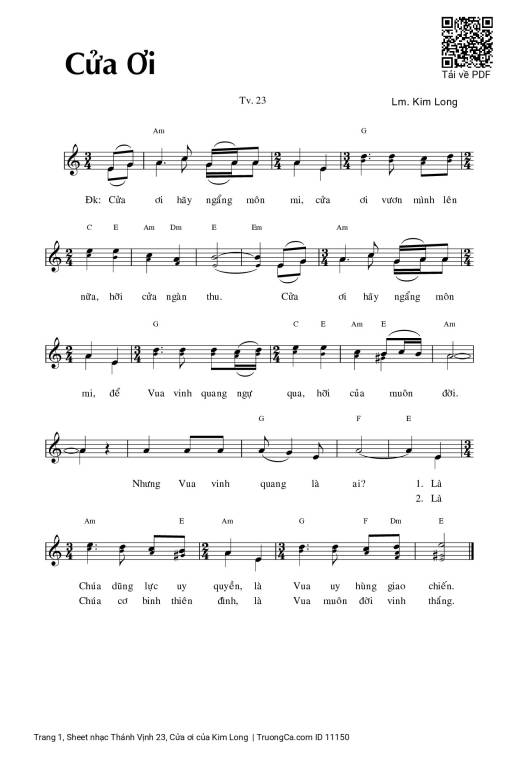 Sheet nhạc PDF bài Thánh Vịnh 23, Cửa ơi