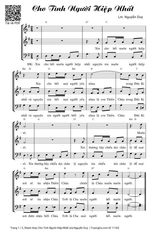 Sheet nhạc PDF bài Cho Tình Người Hiệp Nhất