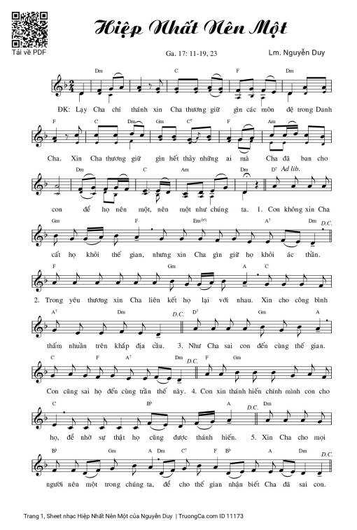 Sheet nhạc PDF bài Hiệp Nhất Nên Một