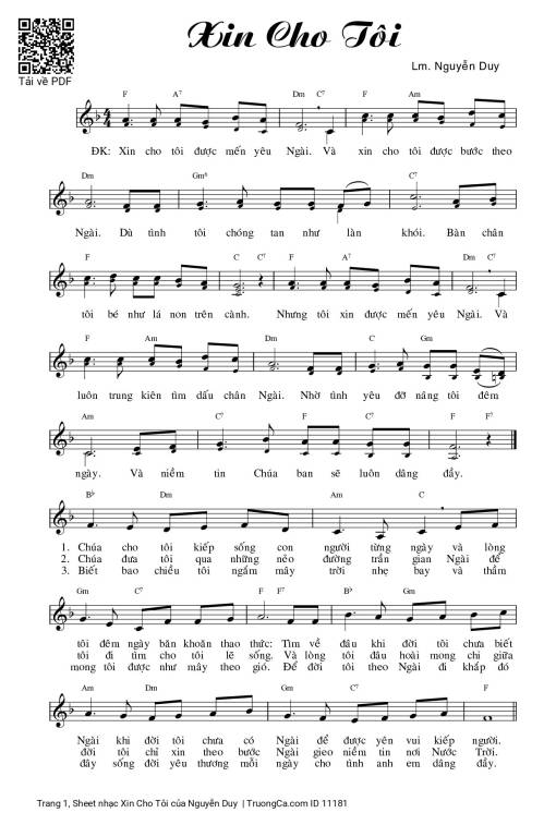 Sheet nhạc PDF bài Xin Cho Tôi - Nguyễn Duy