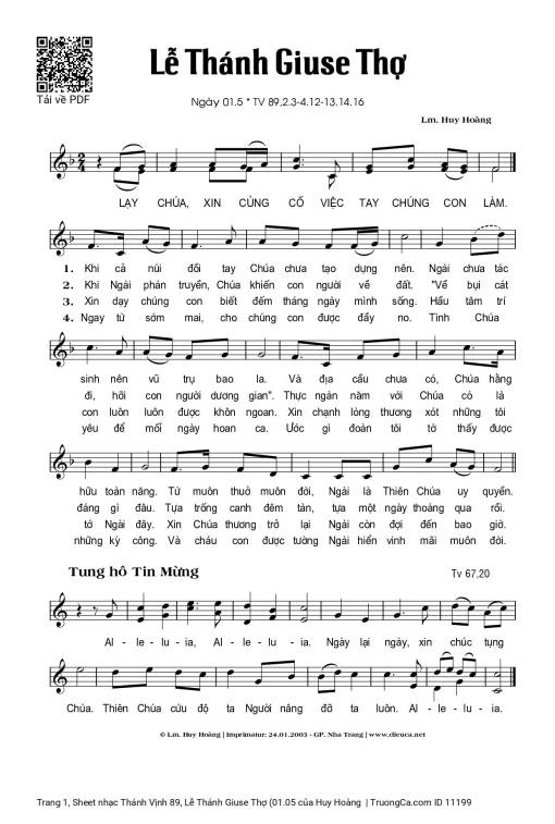 Sheet nhạc PDF bài Thánh Vịnh 89, Lễ Thánh Giuse Thợ (01.05