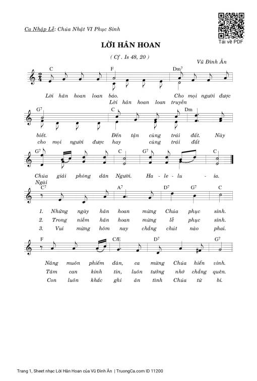 Sheet nhạc PDF bài Lời Hân Hoan