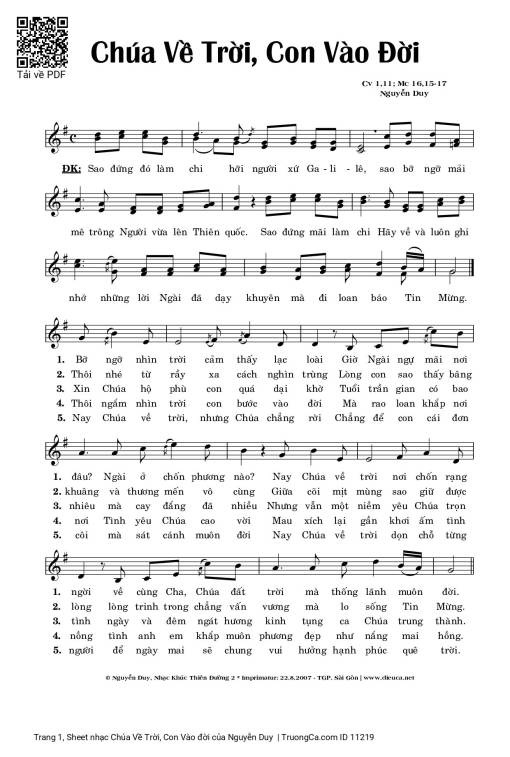 Sheet nhạc PDF bài Chúa Về Trời, Con Vào đời