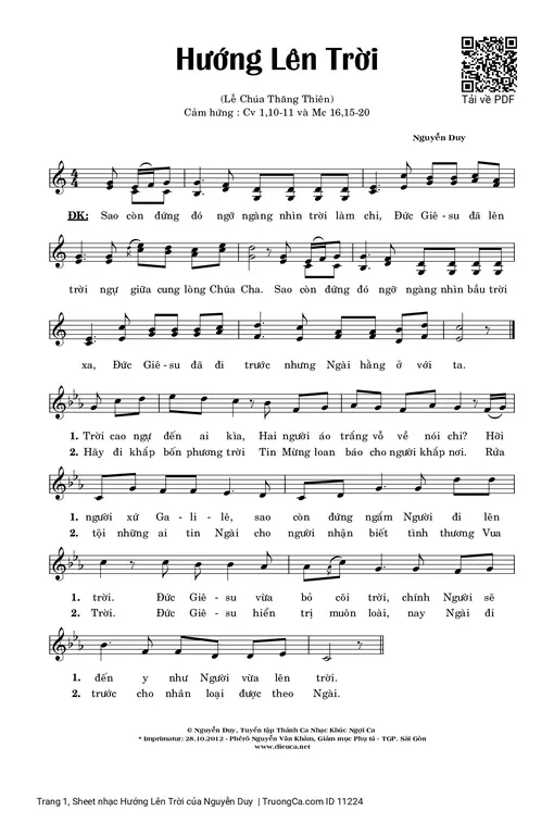 Sheet nhạc PDF bài Hướng Lên Trời