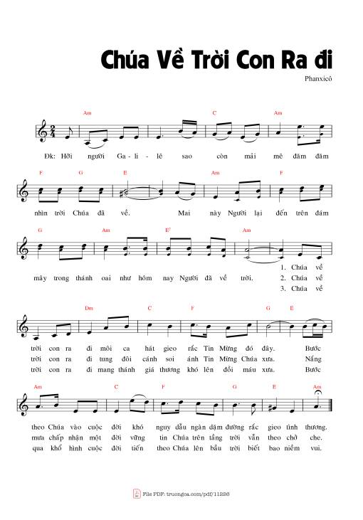 Sheet nhạc PDF bài Chúa Về Trời Con Ra đi