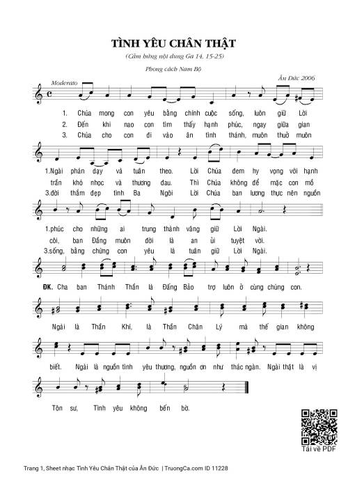 Sheet nhạc PDF bài Tình Yêu Chân Thật