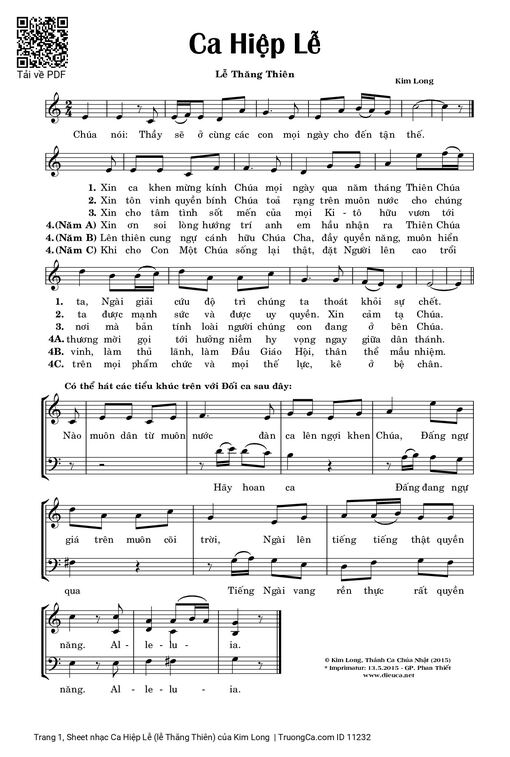 Sheet nhạc PDF bài Ca Hiệp Lễ (lễ Thăng Thiên)
