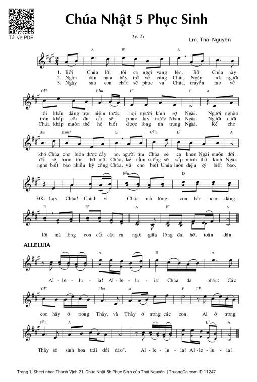 Sheet nhạc PDF bài Thánh Vịnh 21, Chúa Nhật 5b Phục Sinh