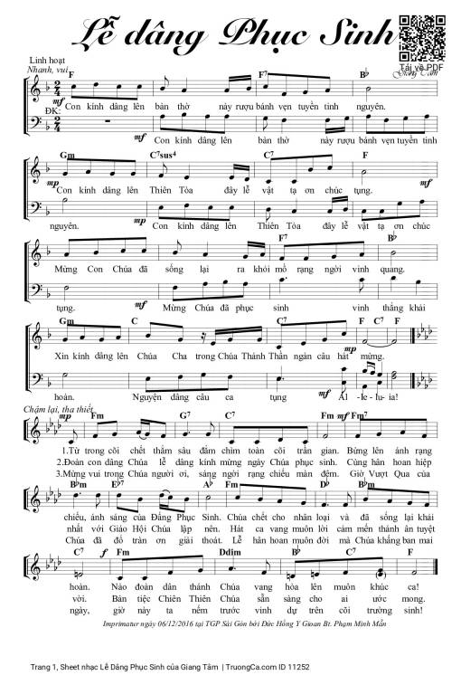 Sheet nhạc PDF bài Lễ Dâng Phục Sinh