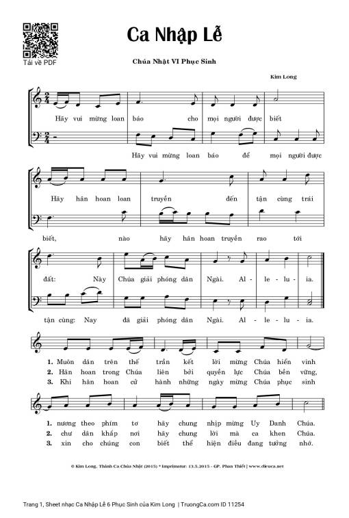 Sheet nhạc PDF bài Ca Nhập Lễ 6 Phục Sinh