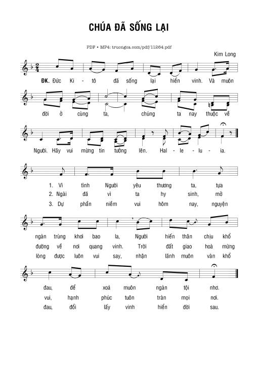 Sheet nhạc PDF bài Chúa đã Sống Lại