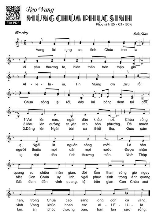 Sheet nhạc PDF bài Reo Vang Mừng Chúa Phục Sinh