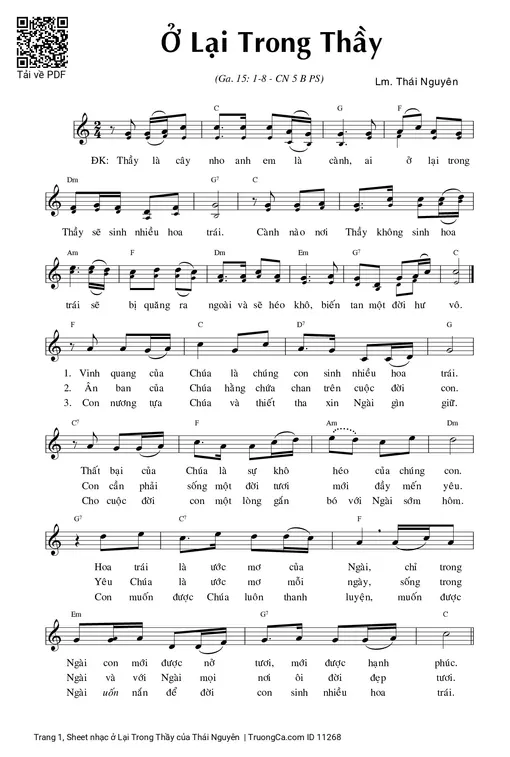 Sheet nhạc PDF bài ở Lại Trong Thầy