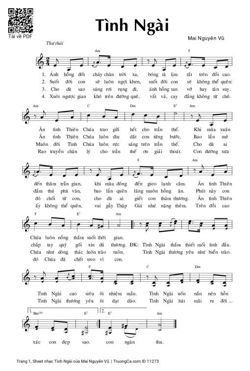 Sheet nhạc PDF bài Tình Ngài - Mai Nguyên Vũ