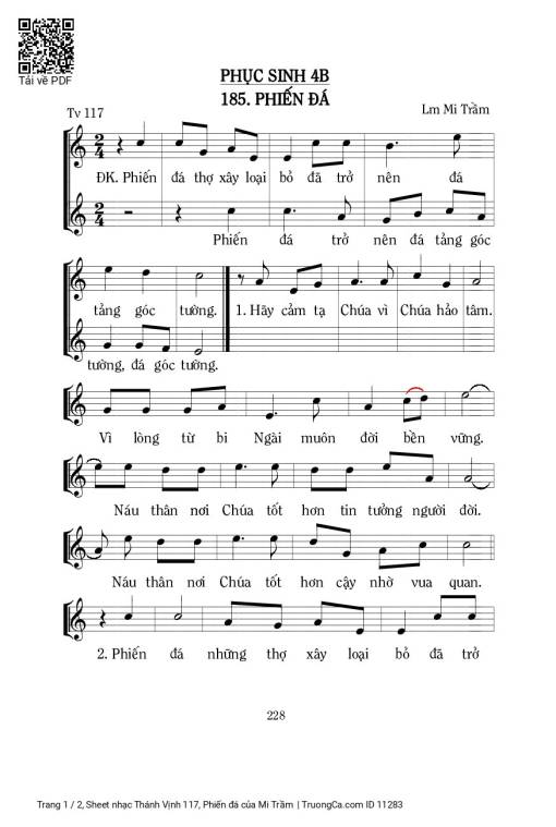 Sheet nhạc PDF bài Thánh Vịnh 117, Phiến đá