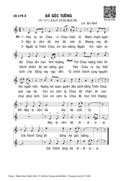 Sheet nhạc PDF bài Thánh Vịnh 117, đá Góc Tường