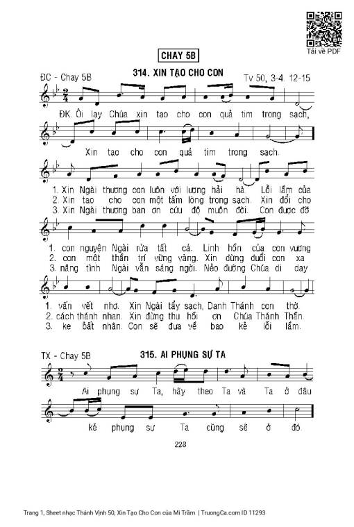 Sheet nhạc PDF bài Thánh Vịnh 50, Xin Tạo Cho Con