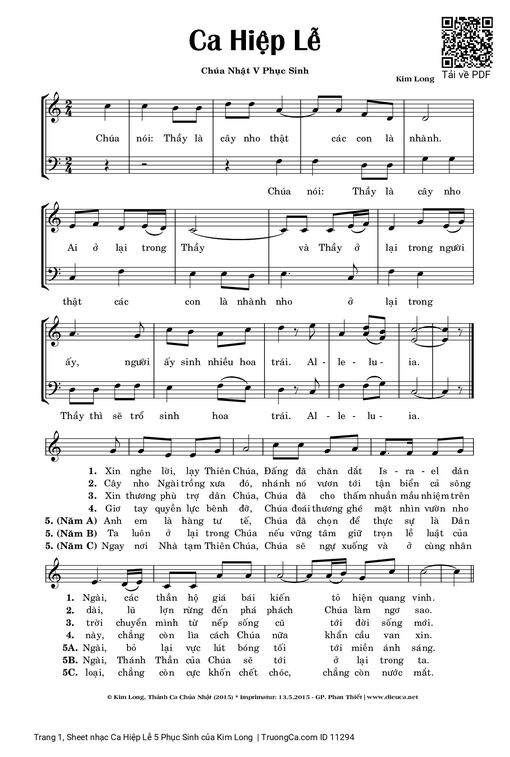 Sheet nhạc PDF bài Ca Hiệp Lễ 5 Phục Sinh
