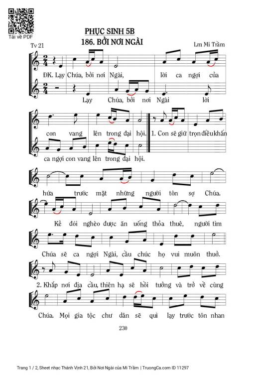 Sheet nhạc PDF bài Thánh Vịnh 21, Bởi Nơi Ngài