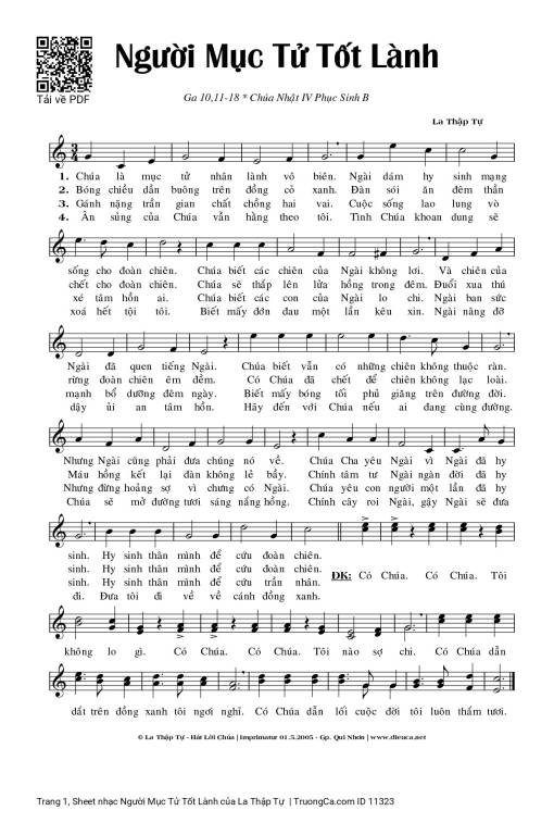 Sheet nhạc PDF bài Người Mục Tử Tốt Lành