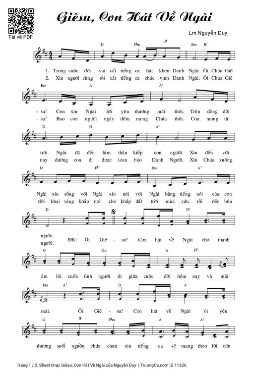 Sheet nhạc PDF bài Giêsu, Con Hát Về Ngài