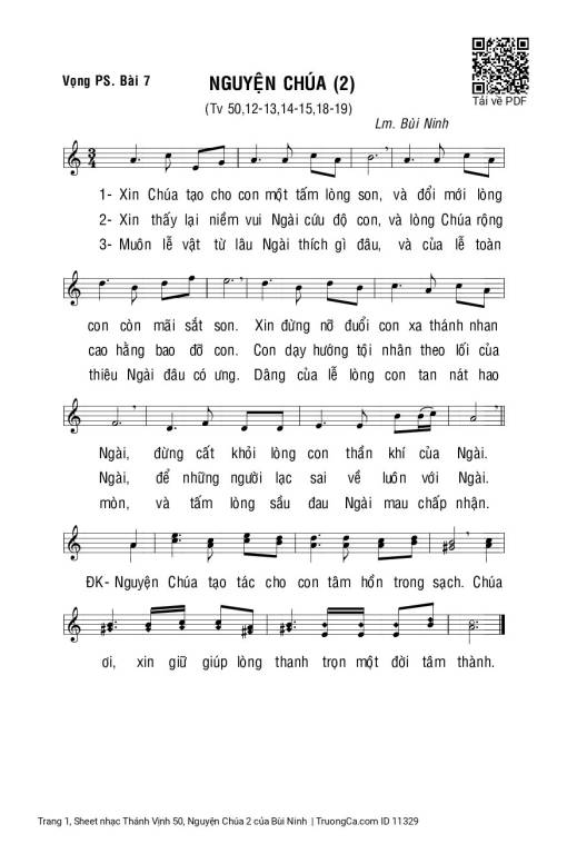 Sheet nhạc PDF bài Thánh Vịnh 50, Nguyện Chúa 2