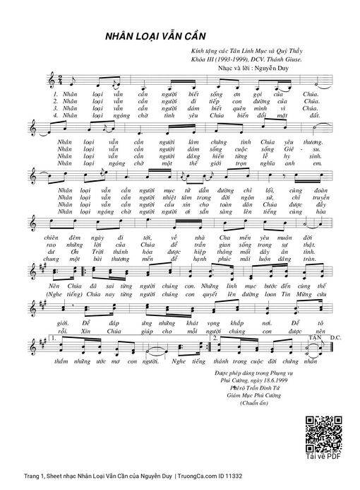 Sheet nhạc PDF bài Nhân Loại Vẫn Cần