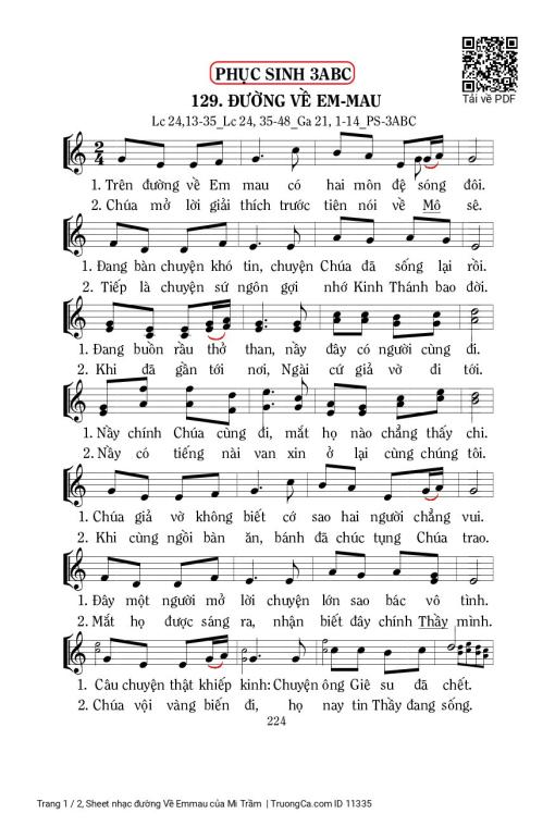 Sheet nhạc PDF bài đường Về Emmau
