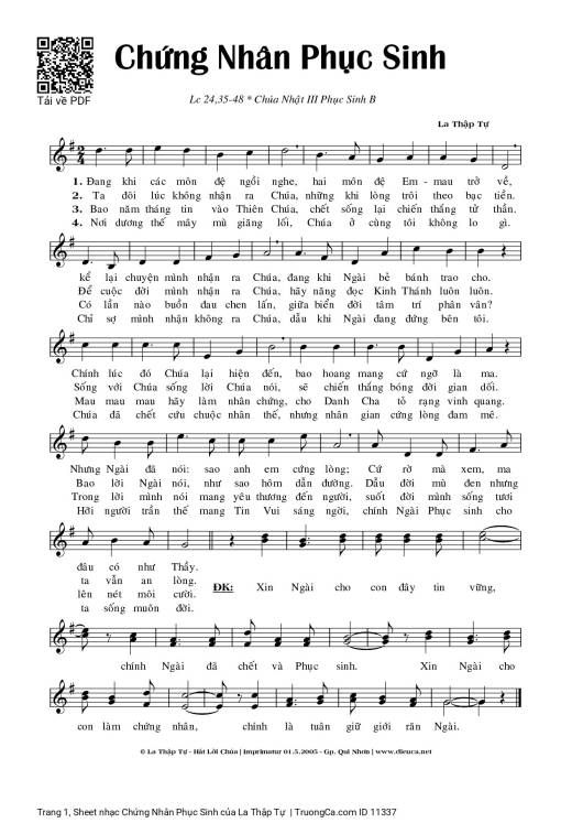 Sheet nhạc PDF bài Chứng Nhân Phục Sinh