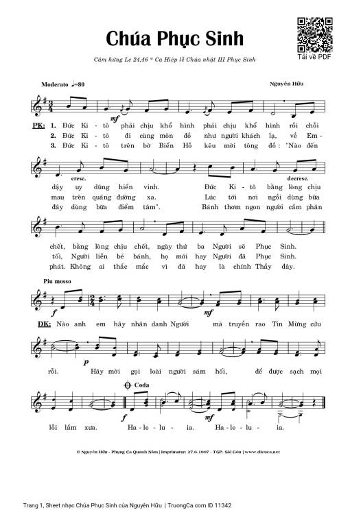 Sheet nhạc PDF bài Chúa Phục Sinh
