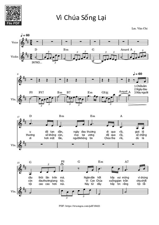 Sheet nhạc PDF bài Vì Chúa Sống Lại