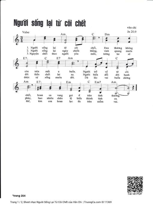 Sheet nhạc PDF bài Người Sống Lại Từ Cõi Chết