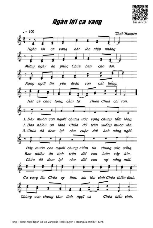 Sheet nhạc PDF bài Ngàn Lời Ca Vang