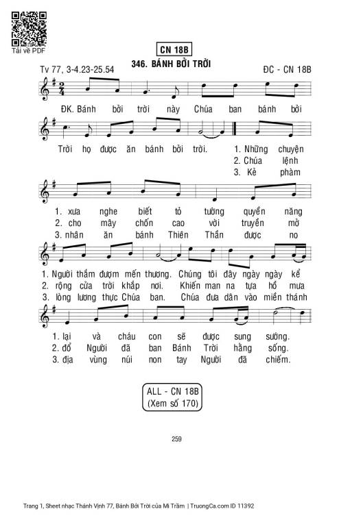 Sheet nhạc PDF bài Thánh Vịnh 77, Bánh Bởi Trời