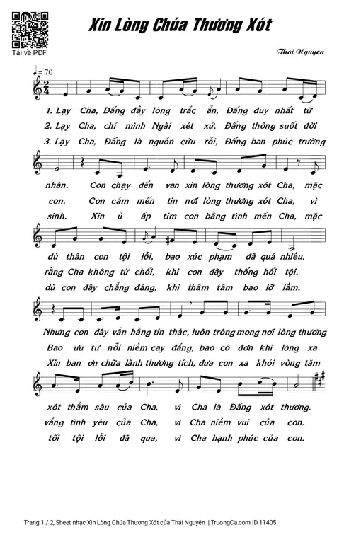 Sheet nhạc PDF bài Xin Lòng Chúa Thương Xót