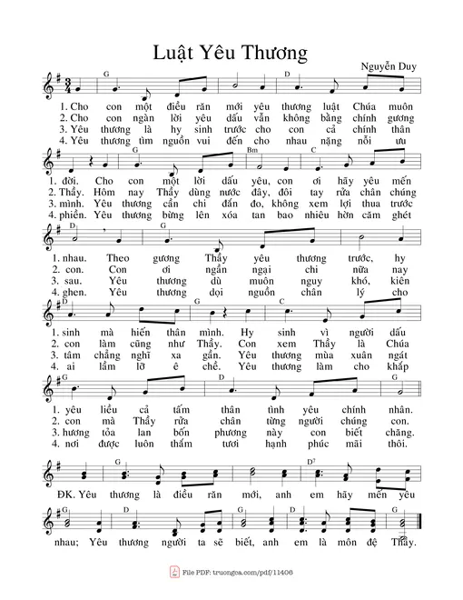 Sheet nhạc PDF bài Luật Yêu Thương
