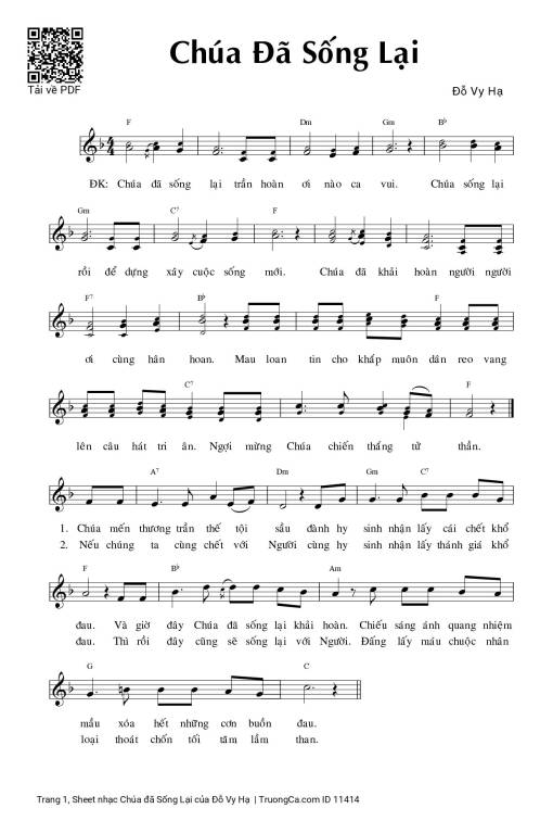 Sheet nhạc PDF bài Chúa đã Sống Lại