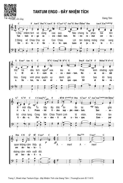 Sheet nhạc PDF bài Tantum Ergo - đây Nhiệm Tích
