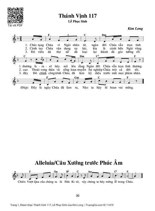 Sheet nhạc PDF bài Thánh Vịnh 117, Lễ Phục Sinh
