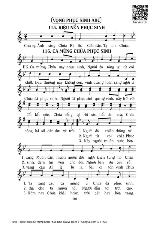 Sheet nhạc PDF bài Ca Mừng Chúa Phục Sinh