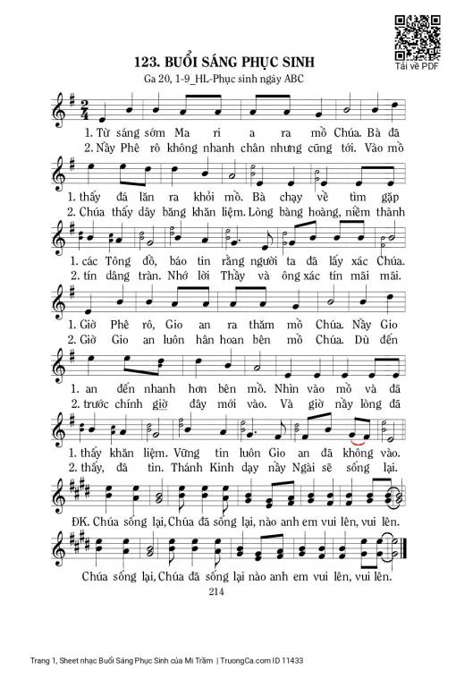 Sheet nhạc PDF bài Buổi Sáng Phục Sinh