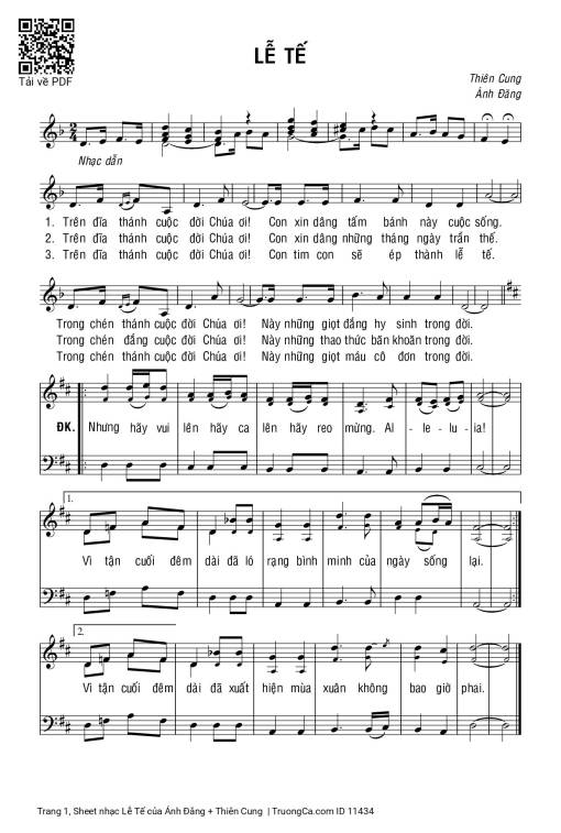 Sheet nhạc PDF bài Lễ Tế - Ánh Đăng + Thiên Cung
