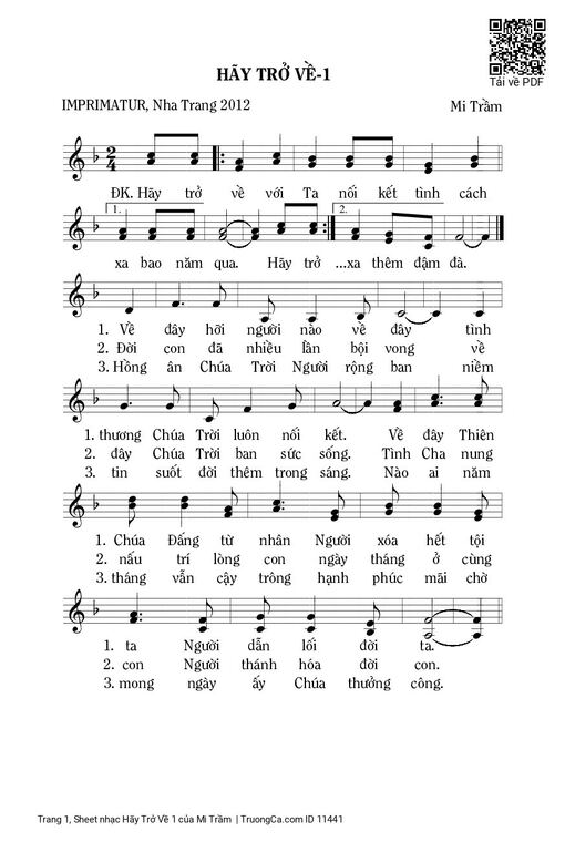 Sheet nhạc PDF bài Hãy Trở Về 1