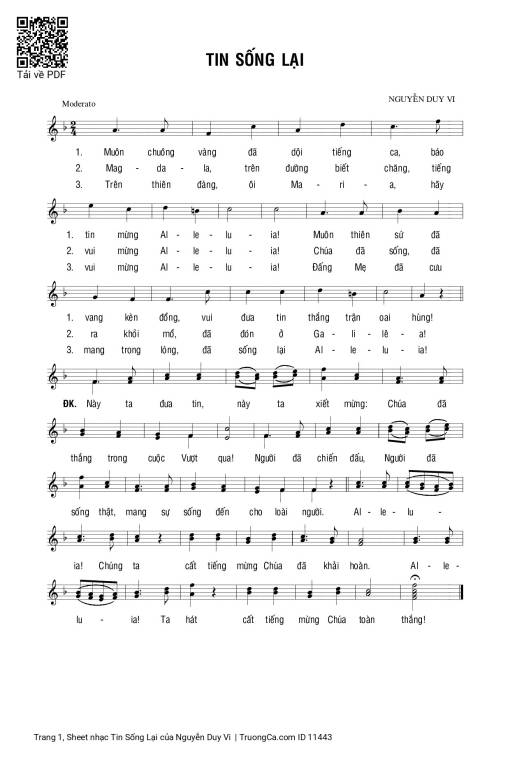 Sheet nhạc PDF bài Tin Sống Lại